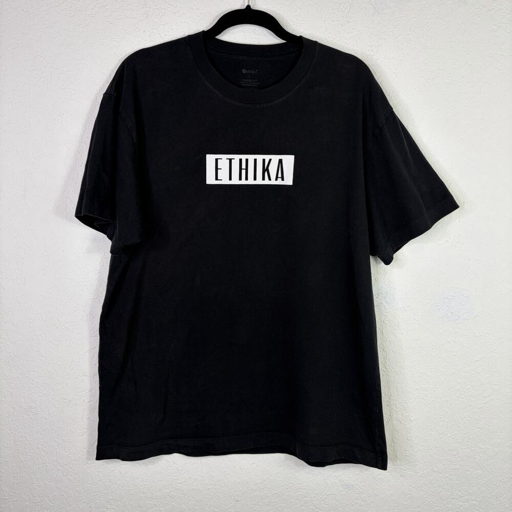 Ethika Black Tee Men’s Spell Out Logo Front Classic Fit, Size L, 100% cotton